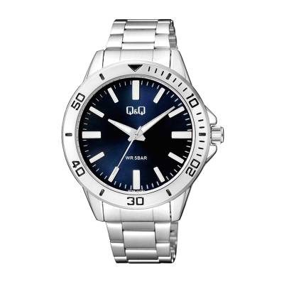 Q&Q Ρολόι με Ασημί Μπρασελέ και Μπλε Καντράν Q28B-003PY
