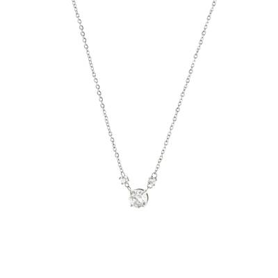 Κολιέ Happy Hearts ατσάλινο με λευκά στρογγυλά ζιργκόν