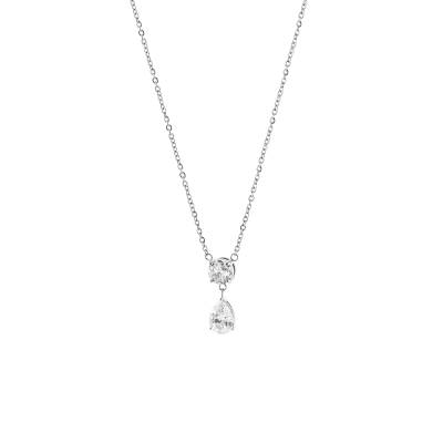 Κολιέ Happy Hearts ατσάλινο με δύο λευκά ζιργκόν