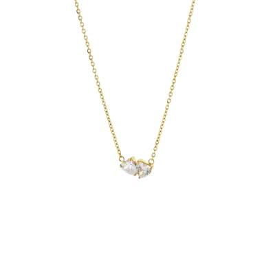 Κολιέ Happy Hearts ατσάλινο επίχρυσο με δύο λευκές καρδιές ζιργκόν