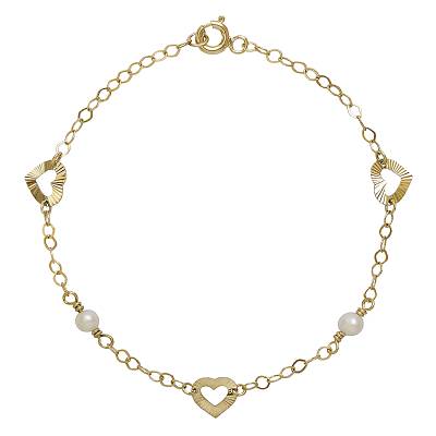Χρυσό Παιδικό Βραχιόλι με Καρδιές και Μαργαριτάρια 9 Καράτια