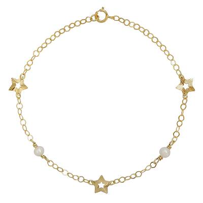 Χρυσό Παιδικό Βραχιόλι με Αστέρια και Μαργαριτάρια 9 Καράτια