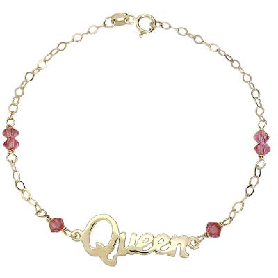 Χρυσό Βραχιόλι "Queen" και Ροζ Χάντρες 9 Καράτια