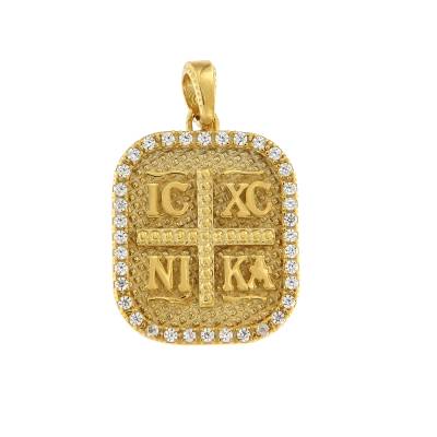 Χρυσό Φυλαχτό Στρόγγυλο με Πέτρες Ζιργκόν 9Κ