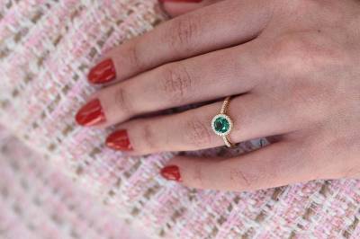 Δαχτυλίδι Ροζέτα με Πράσινη και Λευκές Πέτρες Ζιργκόν 14Κ