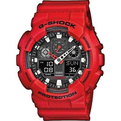 Casio G-Shock με Κόκκινο Καουτσούκ Λουράκι GA-100B-4AER