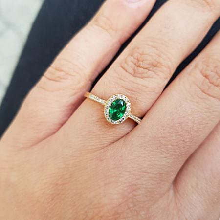 Δαχτυλίδι ΟΒάλ Ροζέτα με Πράσινη Πέτρα Ζιργκόν 14 Καράτια 5pre.01.2801r