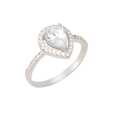 Ασημένιο Δαχτυλίδι Ροζέτα με Λευκές Πέτρες Ζιργκόν 3A-RG225-1
