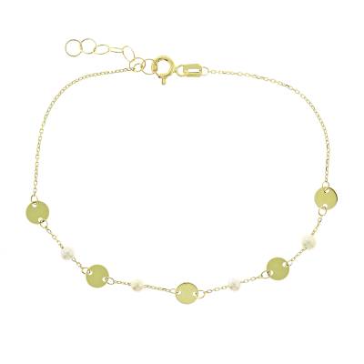 Βραχιόλι Κ9 Χρυσό με Δισκάκια και Μαργαριτάρια 3ni.1020mb