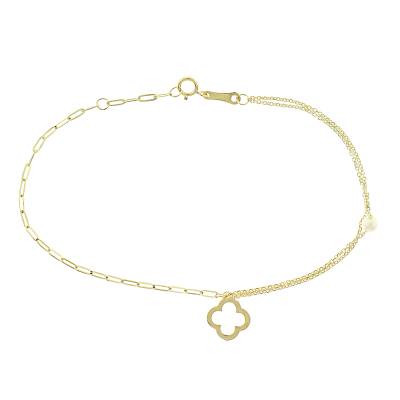 Βραχιόλι Κ9 Χρυσό με Σταυρό και Μαργαριτάρια 3pe.448b