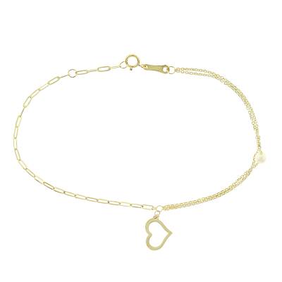 Βραχιόλι Κ9 Χρυσό με Σταυρό και Μαργαριτάρια 3pe.449b