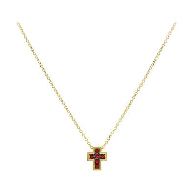 Χρυσό Κολιέ με Σταυρό και Πέτρες Ζιργκόν 9 Καράτια