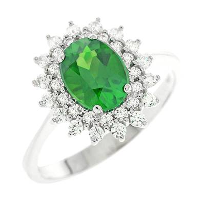 Λευκόχρυσό Δαχτυλίδι με Πράσινη Πέτρα Ζιργκόν 14 Καράτια