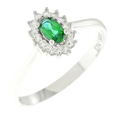 Λευκόχρυσο Δαχτυλίδι Ροζέτα με Πράσινη Πέτρα 14 Καράτια