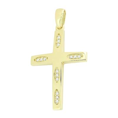 Γυναικείος Σταυρός Κίτρινος με Πέτρες 14 Καράτια