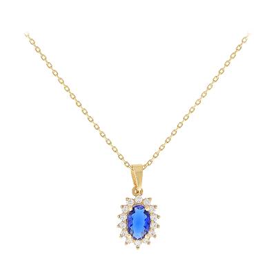 Χρυσό Κολιέ σε Ροζέτα με Μπλέ/Λευκές Πέτρες 14 Καράτια