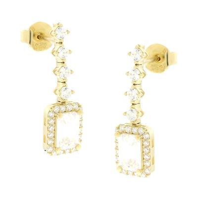 Κρεμαστά Σκουλαρίκια Χρυσά 14Κ με Ζιργκόν & Ορθογώνια Πέτρα