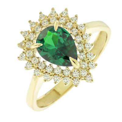 Χρυσό Δαχτυλίδι Ροζέτα με Πράσινη Πέτρα 14 Καράτια