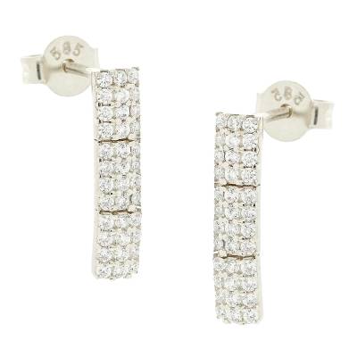 Σκουλαρίκια Λευκόχρυσου 14Κ με Τριπλή Σειρά Λαμπερά Ζιργκόν