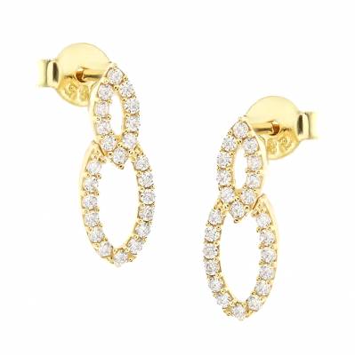 Σκουλαρίκια Κίτρινου Χρυσού 14Κ με Διπλούς Οβάλ Κρίκους και Ζιργκόν