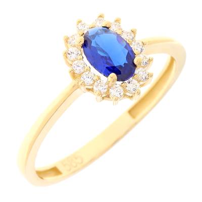 Χρυσό Δαχτυλίδι Ροζέτα με Μπλε Πέτρα 14 Καράτια
