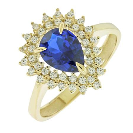 Χρυσό Δαχτυλίδι Ροζέτα με Μπλε Πέτρα Ζιργκόν 14 Καράτια Κίτρινο