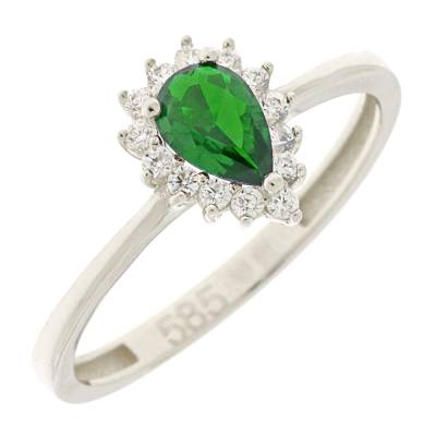 Δαχτυλίδι Λευκόχρυσο με Πράσινη/Λευκές Πέτρες Ζιργκόν 14 Καράτια