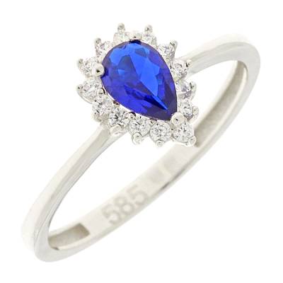 Λευκόχρυσο Δαχτυλίδι Ροζέτα με Λευκές Πέτρες 14 Καράτια