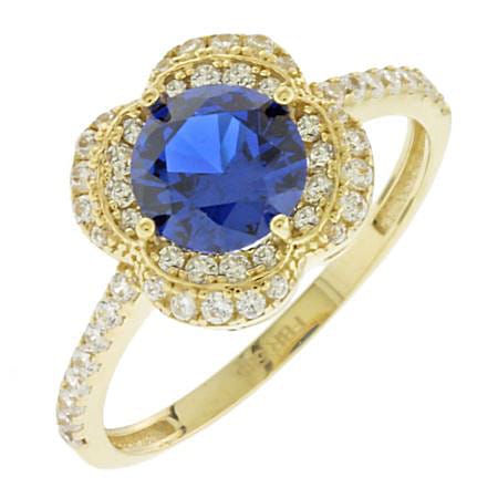 Χρυσό Δαχτυλίδι Ροζέτα με Μπλε και Λευκές Πέτρες Ζιργκόν 14 Καράτια