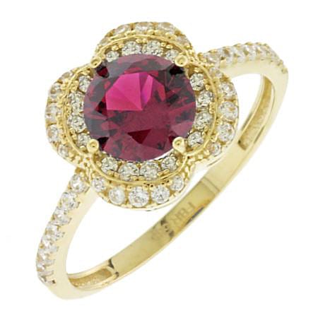 Χρυσό Δαχτυλίδι Ροζέτα με Κόκκινη και Λευκές Πέτρες Ζιργκόν 14 Καράτια