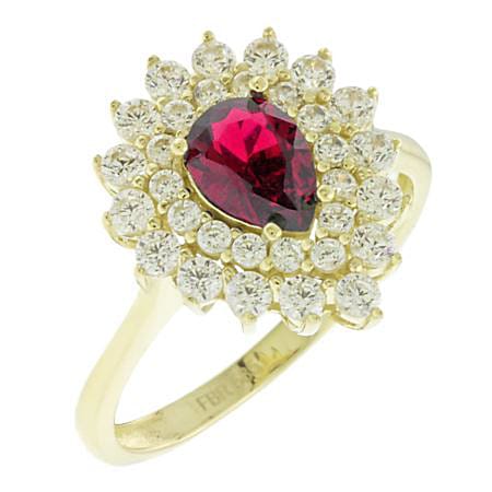 Χρυσό Δαχτυλίδι Ροζέτα με Κόκκινη και Λευκές Πέτρες Ζιργκόν 14Κ