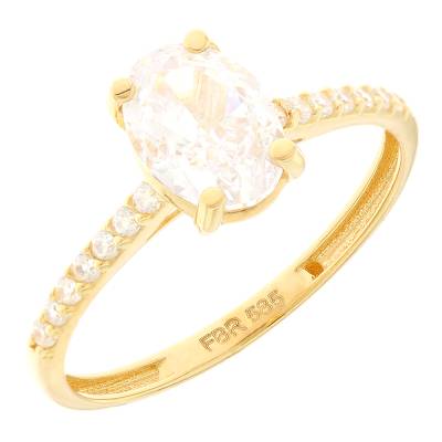 Μονόπετρο Δαχτυλίδι με Οβάλ και Πλαϊνές Πέτρες Ζιργκόν 14 Καρατίων