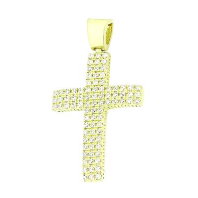Γυναικείος Σταυρός με Πέτρες Ζιργκόν Κίτρινο 14 Καράτια