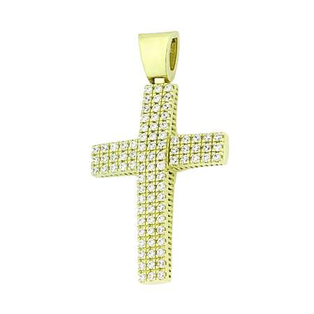 Γυναικείος Σταυρός με Πέτρες Ζιργκόν Κίτρινο 14 Καράτια