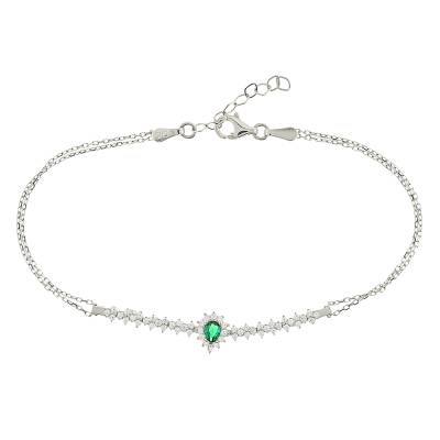 Λευκόχρυσο Βραχιόλι Ροζέτα με Πράσινη Πέτρα Ζιργκόν 14 Καράτια 5ni.02.8810bb