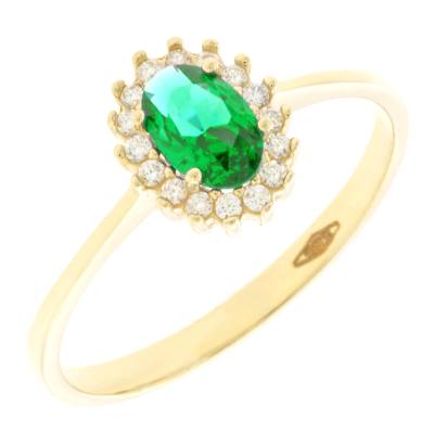 Χρυσό Δαχτυλίδι Ροζέτα με Πράσινη Πέτρα 14 Καράτια