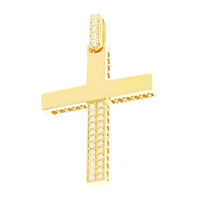 Γυναικείος Σταυρός Κίτρινος με Πέτρες 14 Καράτια
