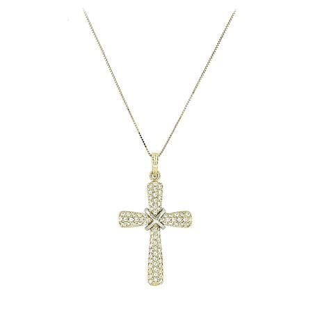 Γυναικείος Σταυρός με Λευκές Πέτρες 14 Καρατίων Χρυσός