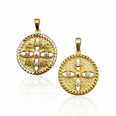 Κωνσταντινάτο 14 Καρατίων Διπλής Όψης με Ζιργκόν και Μαργαριτάρια