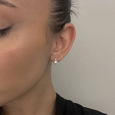 Χρυσά Σκουλαρίκια Ροζέτα με Μαργαριτάρι 14 Καράτια