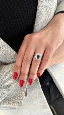 Δαχτυλίδι Ροζέτα με Πράσινη και Λευκές Πέτρες Ζιργκόν 14Κ