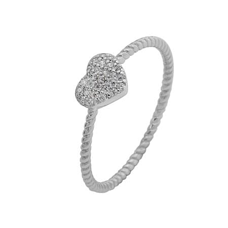 Ασημένιο Δαχτυλίδι σε Σχήμα Καρδιάς Λευκό