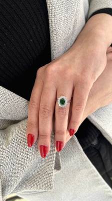 Χρυσό Δαχτυλίδι Ροζέτα με Πράσινη Πέτρα Ζιργκόν 14 Καράτια