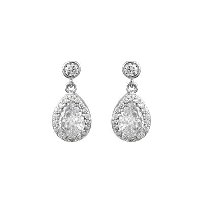 Ασημένια Σκουλαρίκια Κρεμαστά σε Ροζέτα με Πέτρες 925