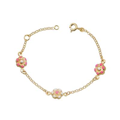 Ασημένιο Παιδικό Βραχιόλι 925 με Λούλούδια