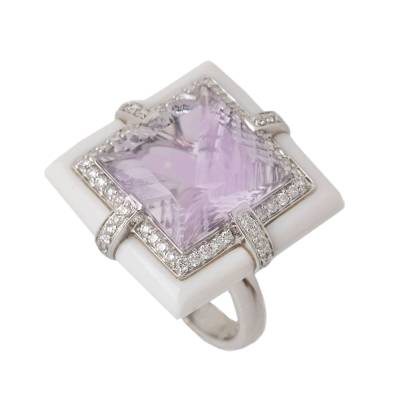 Λευκόχρυσο Δαχτυλίδι με Διαμάντια (br:0.57ct) και Αμέθυστο 18Κ
