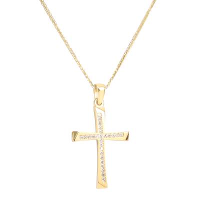 Γυναικείος Σταυρός Βάπτισης με Πέτρες Ζιργκόν 14 Καράτια