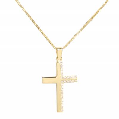 Γυναικείος Σταυρός Βάπτισης με Πέτρες Ζιργκόν 9 Καράτια