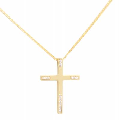 Γυναικείος Σταυρός Βάπτισης με Πέτρες Ζιργκόν 9 Καράτια