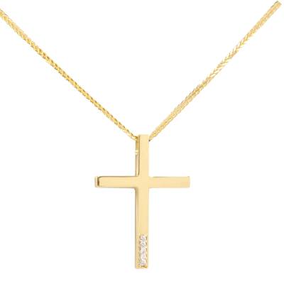 Γυναικείος Σταυρός Βάπτισης με Πέτρες Ζιργκόν 9 Καράτια